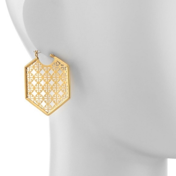 Tory Burch Perforated Logo Hoop Earrings - Picture 4 of 4